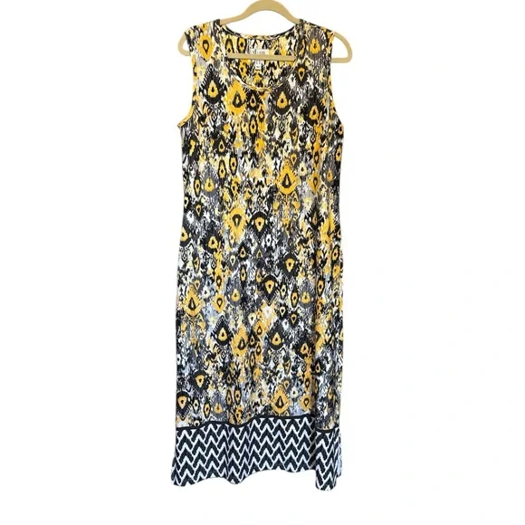 Like new D & Co Women’s Yellow,Black&White knit Midi Sundress with side slit LP - Picture 2 of 15